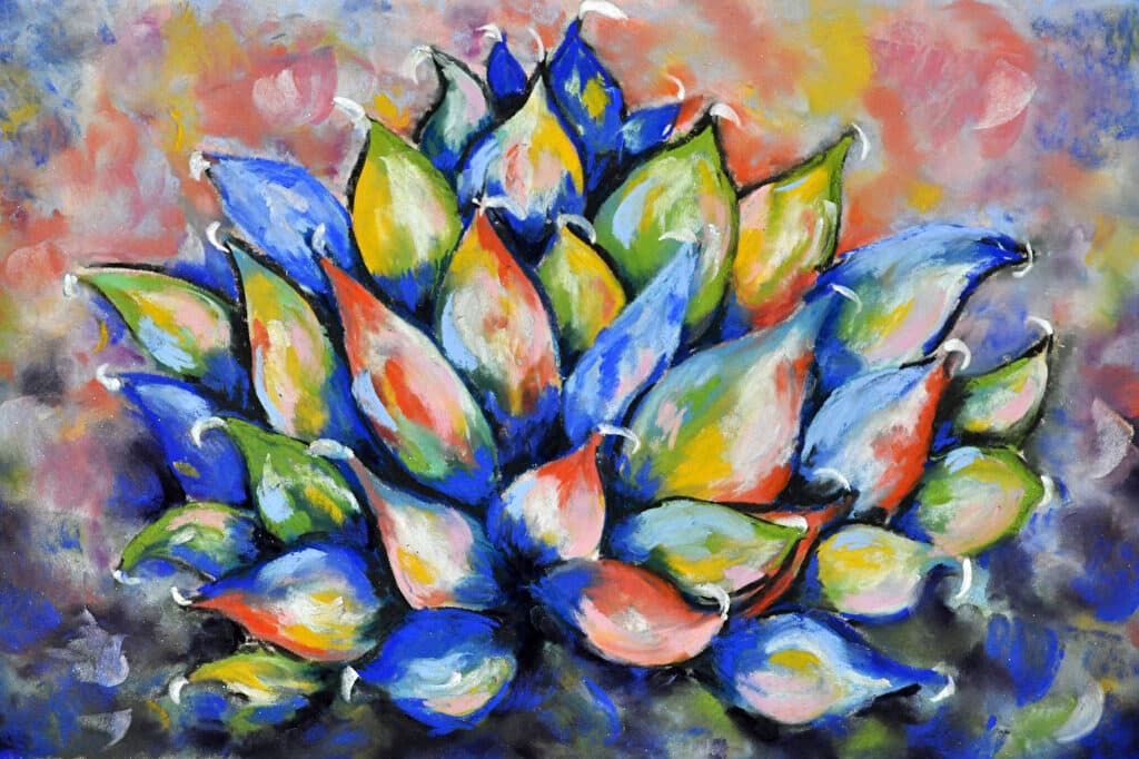 Agave in Pinks and Blues — Pastel painting by Judy Sprague