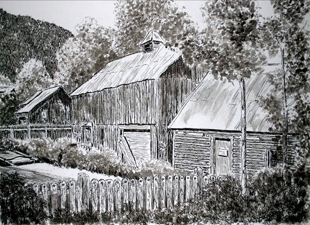 Boarded Up — Ink painting by Judy Sprague