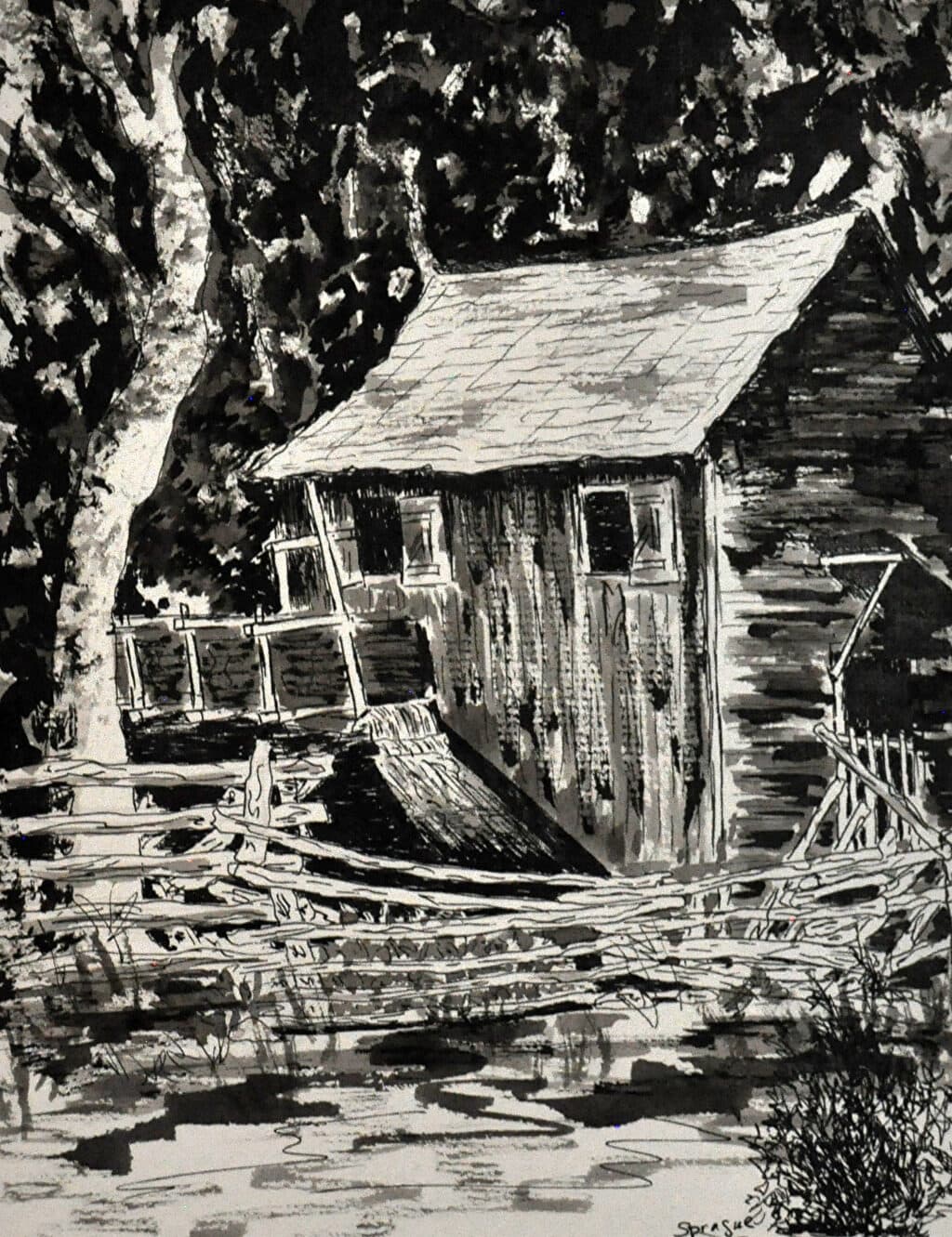 Cade's Cove Treasure — Ink painting by Judy Sprague