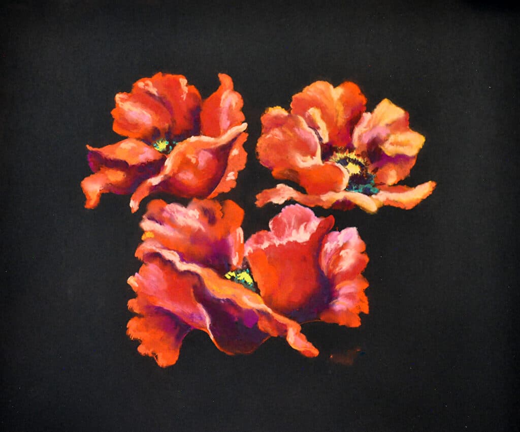 Poppy Trio — Pastel painting by Judy Sprague