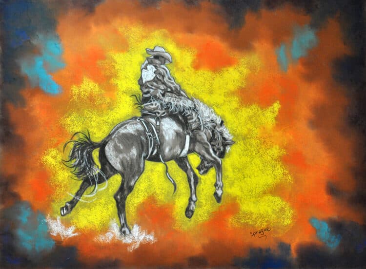 Saddle Bronc — Pastel painting by Judy Sprague