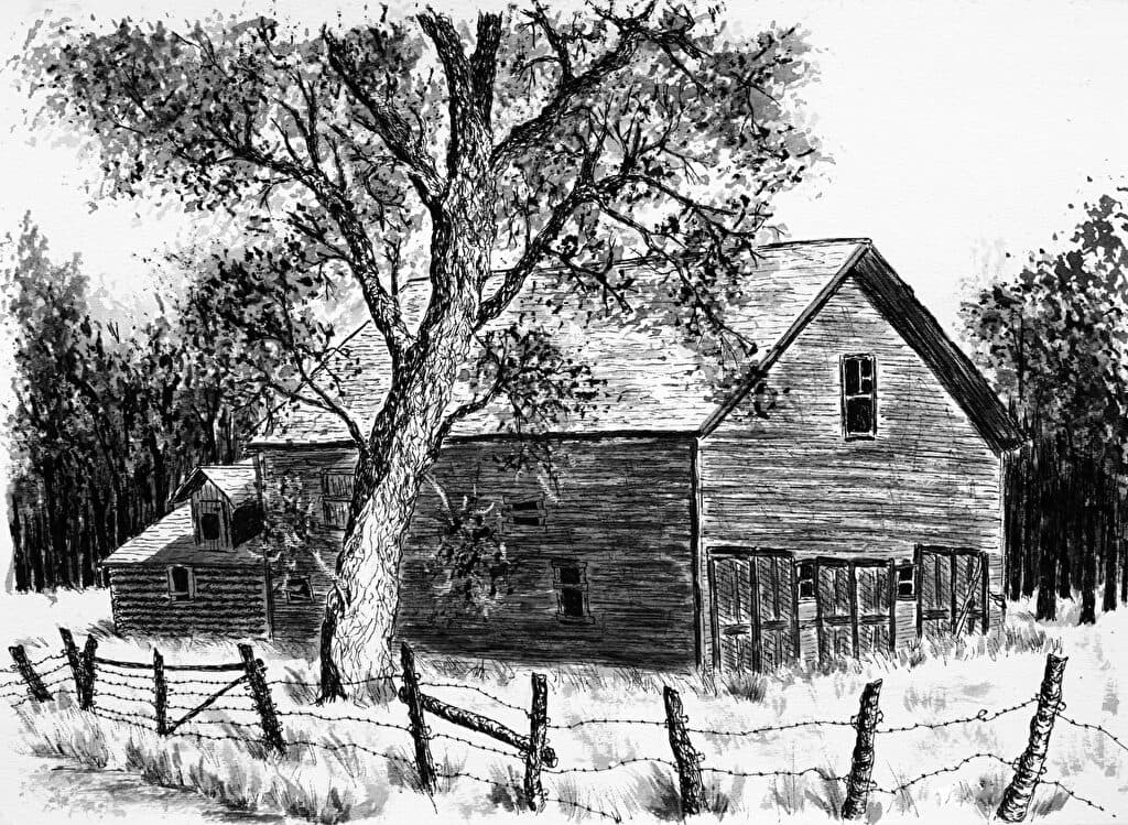 Spann Barn — Ink painting by Judy Sprague