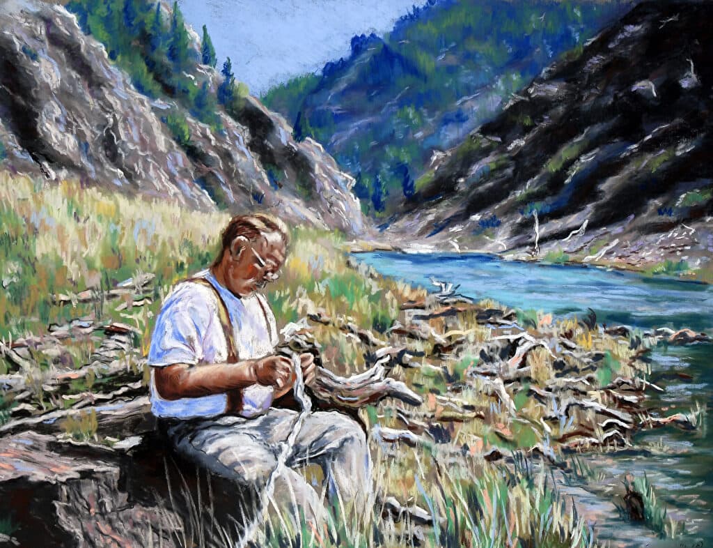 Whittlin' a Walkin' Stick — Pastel painting by Judy Sprague